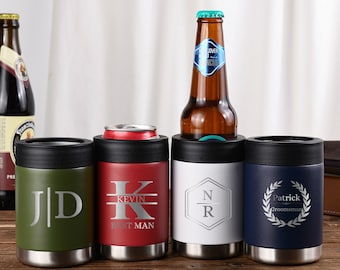 Enfriador de latas de metal personalizado para padrinos de boda, soporte para latas de cerveza personalizado grabado, regalo de despedida de soltero para él, enfriador de latas de cerveza con monograma
