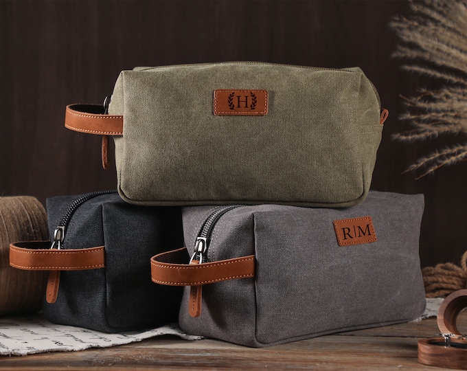 Personalized Mens Toiletry Bag,Custom Engraved Canvas Groomsman Dopp Kit Bag,Groomsmen Gifts
