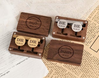 Gemelos personalizados grabados para padrinos de boda, gemelos y pasador de corbata personalizados, regalos para padrinos de boda, regalo para padrinos de boda, propuesta de matrimonio para padrinos de boda