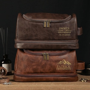 Trousse de toilette en cuir personnalisée pour homme, cadeaux de garçons d'honneur, trousse de garçons d'honneur, trousse de toilette de voyage personnalisée, proposition de garçons d'honneur, cadeau pour lui