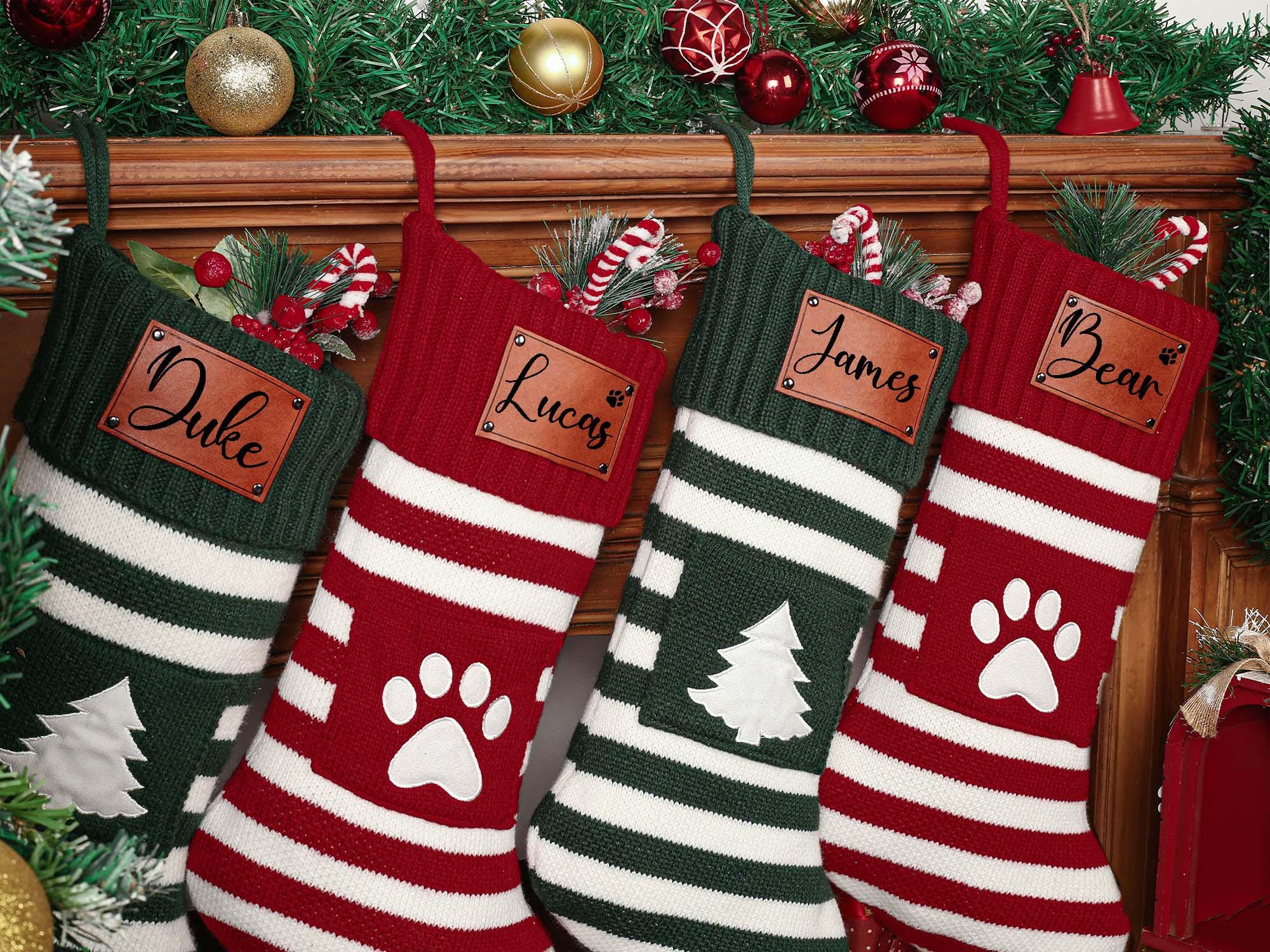 Personalized Family Christmas Stockings, Personalized Pet Paw stockings, Knitted Stockings, Dog Paw Stockings, Cat Stocking, Christmas Gift