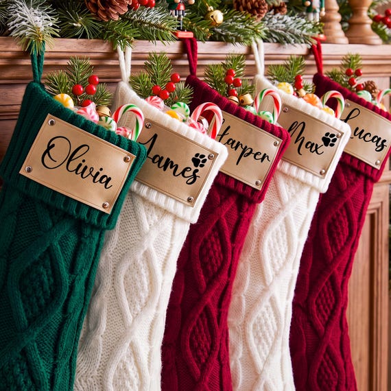 Personalized Family Christmas Stockings, 2026 Family Stockings With Name, Knitted Stockings, Holiday Stockings, Dog Stockings,Christmas Gift