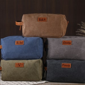 Personalisierte Kulturtasche, Groomsmen-Geschenktasche, Kulturbeutel für Männer, Geschenk für ihn, Trauzeugen Geschenk, Leinwand Herren Dopp Kit Tasche, Kulturbeutel mit Gravur