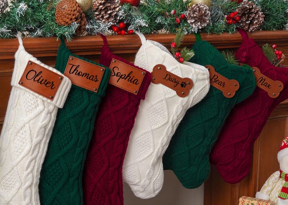 Personalized Family Christmas Stockings, 2025 Family Stockings With Name, Knitted Stockings, Holiday Stockings, Dog Stockings, Holiday Gift