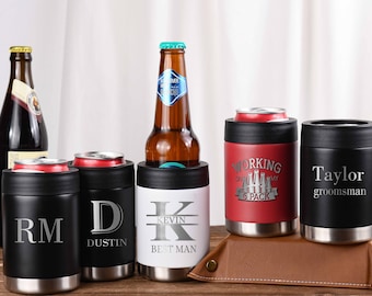 Groomsmen Customized Metal Can Cooler,Personalized Beer Can Holder Engraved,Bachelor Party Gift for him,Monogrammed Beer Can Cooler