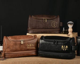 Personalized Men's Leather Toiletry Bag, Groomsmen Gifts, Leather Dopp Kit, Custom Travel Toiletry Bag For Men, Anniversary Gift for Him