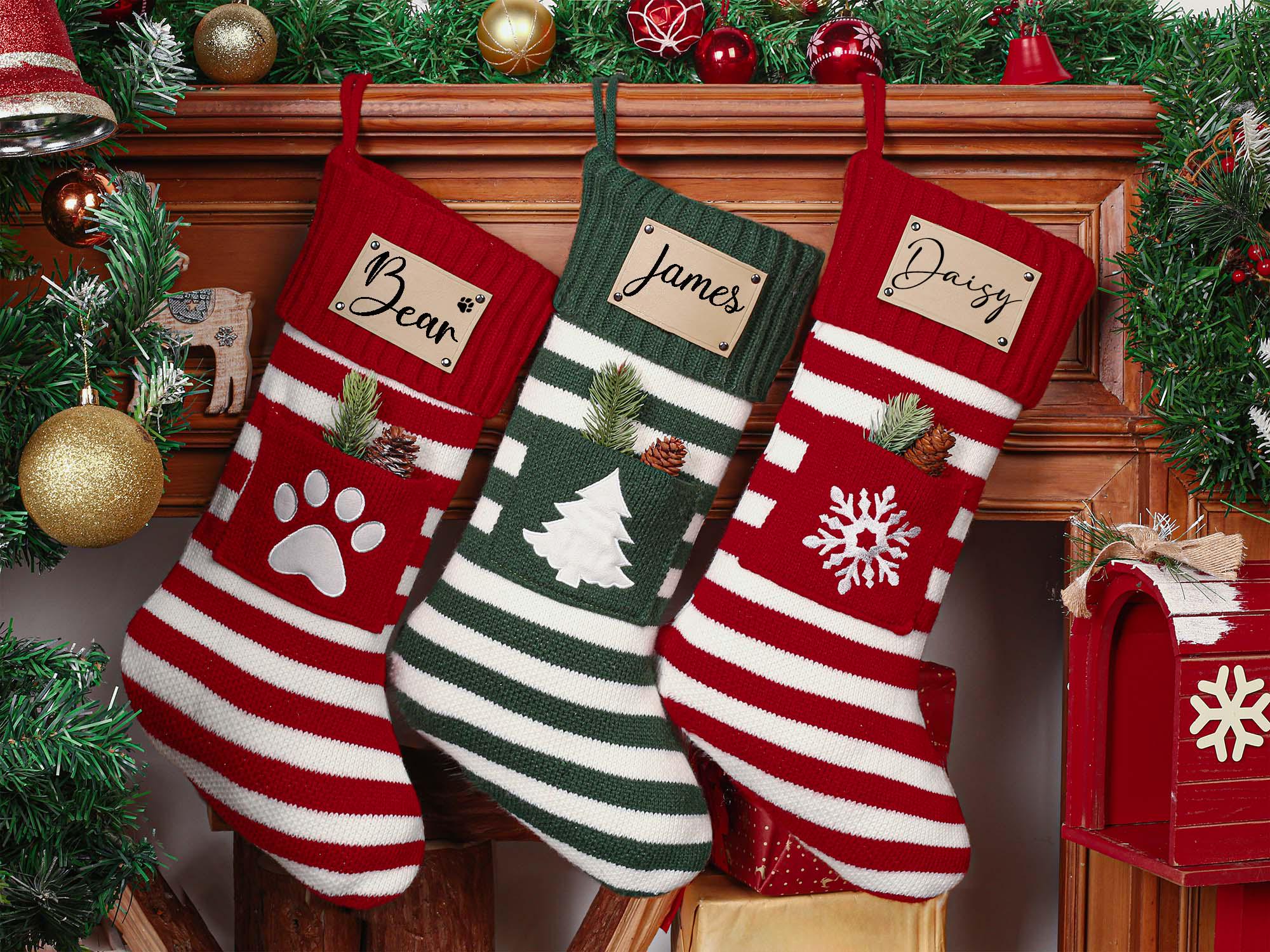Personalized Family Christmas Stockings, Personalized Pet Paw stockings, Knitted Stockings, Dog Paw Stockings, Cat Stocking, Christmas Gift