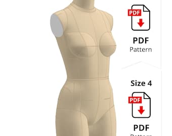 Sewing Pattern for Non-standard Dress Form Torso Set Size 6 - Size 4 (top + bottom)