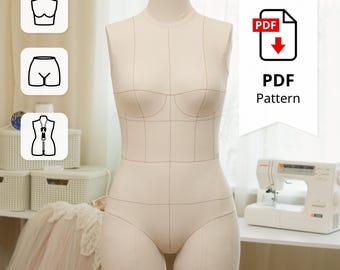 Dress Form Torso Sewing Pattern: Size 12, Top & Bottom + Cover (PDF Download)