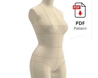 Corset Dress Form Cover Sewing Pattern: Low Stretch, Size 12 (PDF Pattern)