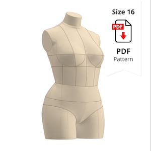 Sewing Pattern: Corset Dress Form Cover, Size 16 (PDF Pattern A4/US Letter Format)