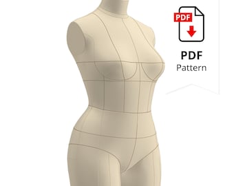 Corset Dress Form Cover Sewing Pattern: Low Stretch, Size 14 (PDF Pattern)