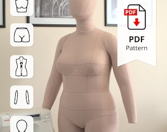 Dress Form Sewing pattern size 16 with Arms, Head & Cover (PDF Download)