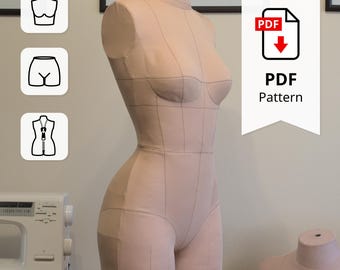 Edwardian Corset Dress Form Sewing Pattern Size 2: Torso with Cover (PDF Download)