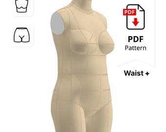 Sewing Pattern for Dress Form Torso Set Size 12 Waist+ (top + bottom)