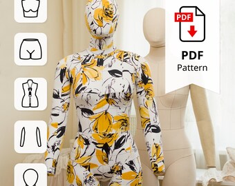 Dress Form Sewing pattern Size 8 with Arms, Head & Cover (PDF Download)