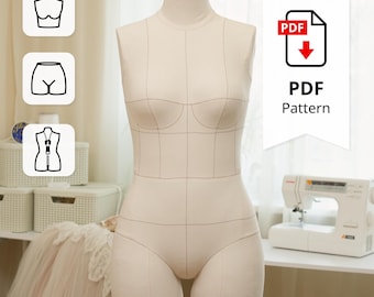Dress Form Sewing Pattern Size 2: Torso & Cover (PDF Download)