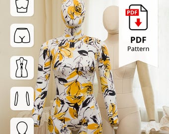 Dress Form Sewing pattern Size 10 with Arms, Head & Cover (PDF Download)