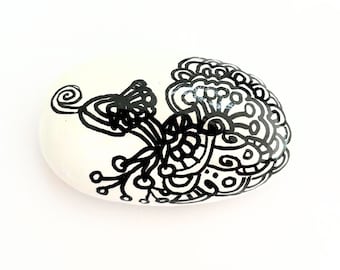 Painted Rock Art - Hand Painted Rocks - Zentangle Doodle Drawing - Rock Painting - Home Decor - Abstract Dragon Art