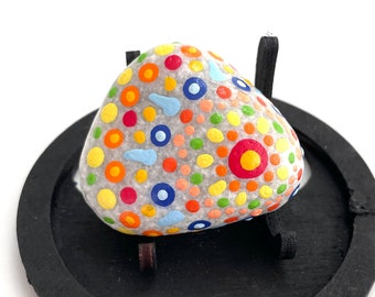 Mandala Art Stone - Hand Painted Stone Art - Mandala Dot Painting - Rainbow Dot Mandala Rock - Painted Rocks