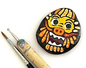 Hand Painted Dragon Rocks - Orange Dragon Mask Rock Painting - Dragon Stone - Rock Art Painting - Home Decor