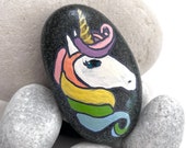 Hand Painted Unicorn Stone - Pastel Unicorn Head - Rock Paintings - Painted Rocks - Rock Art Painting - Home Decor