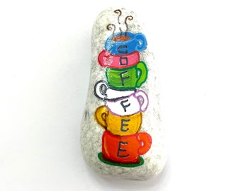 Coffee Art - Coffee and Tea Bar Decor - Hand Painted Stone Art - Coffee Stone Art - Coffee Gift - Coffee Bar Accessories Decor
