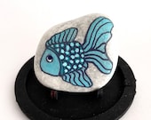 Turquoise Fish Rock Animals - Hand Painted Rocks Ocean Marine - Sea Themed Decor - Painted Rock Animals - Hand Painted Rock - Dotted Rocks