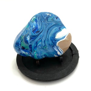 Paint Pour Art Rock - Hand Painted Beach Rock - Rock Painting - Paint Pour Art - Florida Landscape Paintings - Fun Painted Rocks