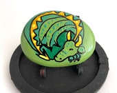 Hand Painted Dragon Rocks - Green Dragon Rock Painting - Dragon Stone - Rock Art Painting - Home Decor