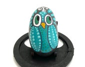 Small Hand Painted Stone Owl - Tableau Galet Oiseau -  Forest Animal Painted Pebbles - Handpainted Rocks - Hand Painted Rock Animals