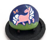 Hand Painted Unicorn Stone - Pink Unicorn with Butterfly - Rock Paintings - Painted Rocks - Rock Art Painting - Home Decor