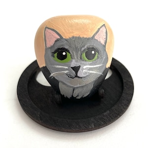 Gray Cat Rock Animals - Fun Painted Rocks - Hand Painted Rock Animals - Colorful Painted Rocks - Painted Cat Rocks - Animal Painted Rocks