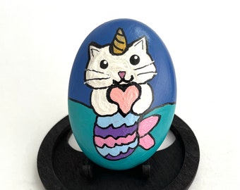 Unicorn Mermaid Cat Rock Animals - Fun Painted Rocks - Hand Painted Rock Animals - Colorful Painted Rocks with Beach Themes