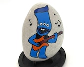 Large Monster Rock Art - Hand Painted Stone Art - Rock Guitar Gift - Hand Painted Decor - Cute Painted Stone - Fun Painted Rocks