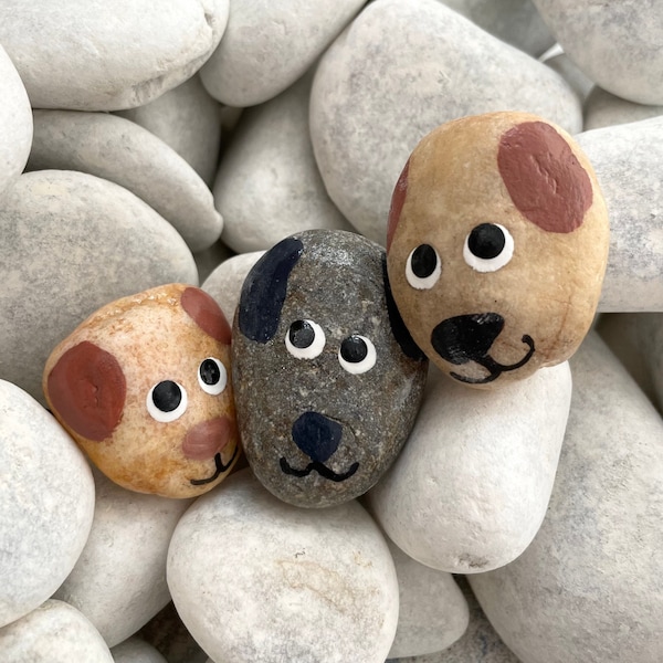 Set of Three Painted Dog Rocks - Hand Painted Rocks Dogs - Fun Painted Rocks Animals - Dog Rock Art - Animal Painted Stones