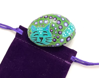 Cat Rock Animals - Cat Owner Gift - Hand Painted - Colorful Painted Rocks for Memorial Cat - Rock Painting - Animals Painted on Rocks