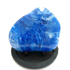 Large Hand Painted Rock - Rock Painting - Blue Decor - Rock Collector Gift - Painted Rocks - Paint Pour Art Rock - Fluid Art Paint Pour