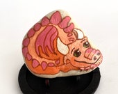 Hand Painted Dragon Rocks - Peach Dragon Rock Painting - Dragon Stone - Rock Art Painting - Home Decor