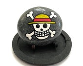 One Piece Rock Art - Hand Painted Stones and Rocks Anime - Cute Painted Stone - Monkey D Luffy Flag - Cross Skull Pirate Flag