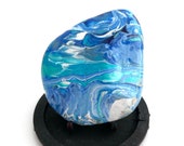 Paint Pour Art Rock - Large Hand Painted Rock - Rock Painting - Ocean Colors - Rock Collector Gift - Painted Rocks - Fluid Art Paint