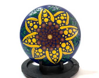 Sunflower Rocks - Hand Painted Rock Art - Mandala Sunflower Art Stone - Sunflower Stone Art - Sunflower Mandala