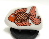 Goldfish Rock Animals - Hand Painted Santorini Stone - Sea Themed Decor - Painted Rock Animals - Hand Painted Rock - Fish Rocks