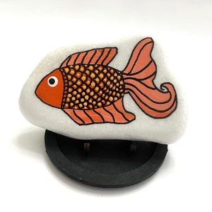 Goldfish Rock Animals - Hand Painted Santorini Stone - Sea Themed Decor - Painted Rock Animals - Hand Painted Rock - Fish Rocks