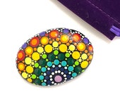 Dot Mandala Stone - Hand Painted Rock - Rainbow Mandala Dot Painting - Rainbow Gift - Gift for Girlfriend - Gift for the Home Decor