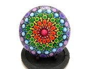 Hand Painted Rock Dot Mandala - Rainbow Mandala Rock Art - Hand Painted Rocks - Mandala Dot Painting - Dot Mandala Rock - Rock Painting