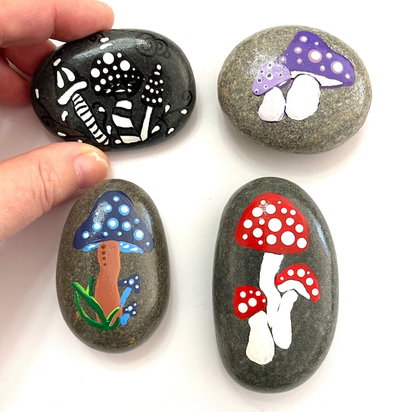 Fun Painted Rocks Mushrooms - Hand Painted Rock Art - Mushroom Rock - Stone Mushrooms - Mushroom Gift - Cute Painted Stone