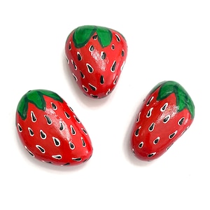 Set di 3 rocce di fragola dipinte a mano - Fragola di roccia - Set di rocce dipinte di fragole in vendita - Dissuasore per uccelli