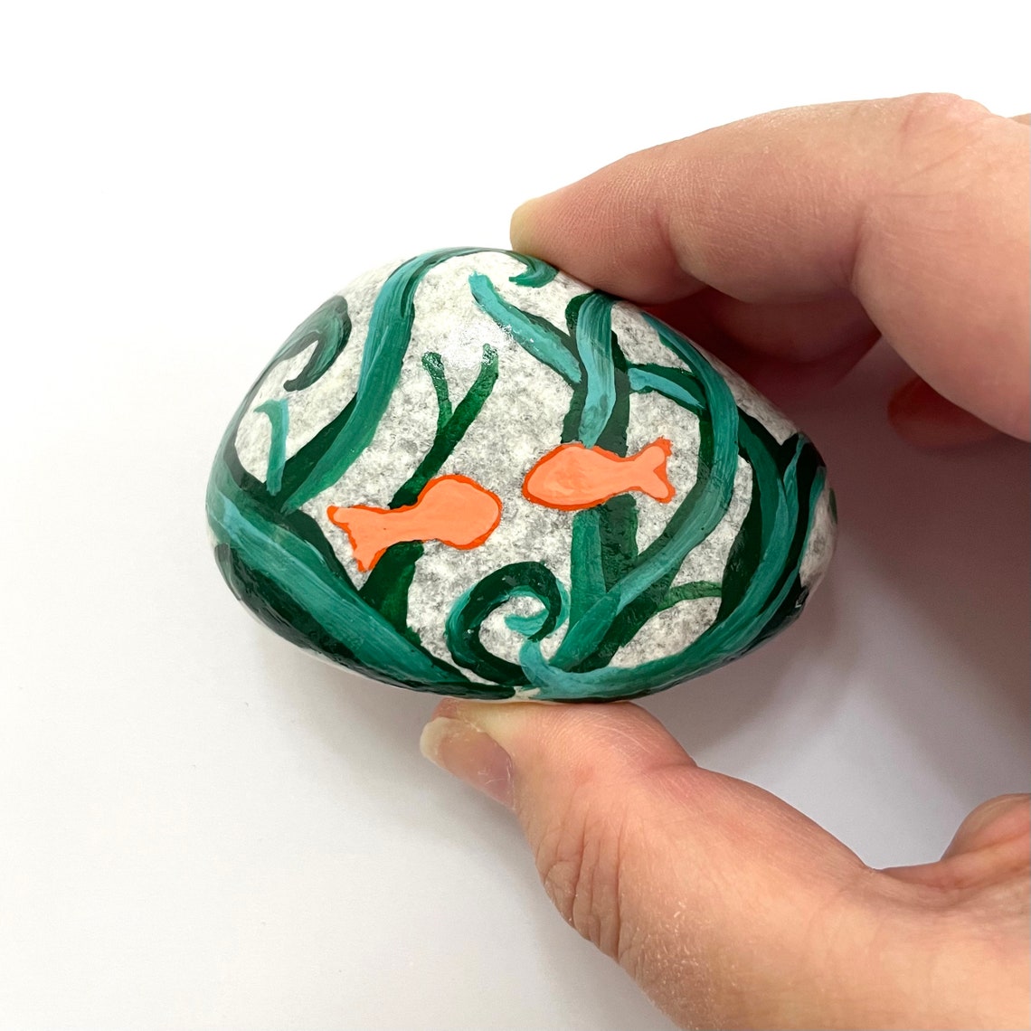 Fish Hand Painted Rock Beach Theme Wedding Gift Art Rock Fish Painted ...