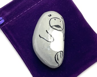 Gray Manatee Pebble - Hand Painted Stone Art - Manatee Gift - Cute Gifts for Friends - Hand Painted Rock - Pet Rock- Rock Animals